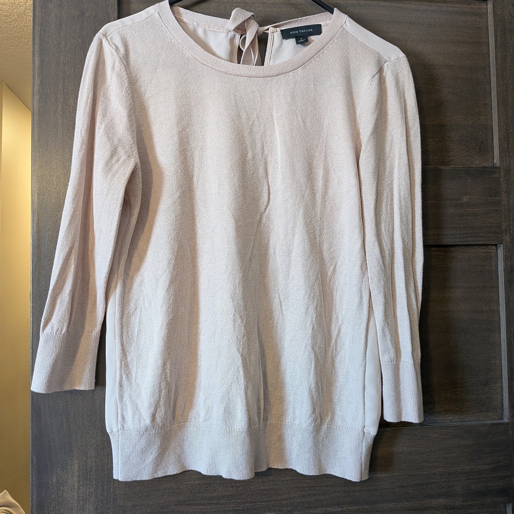 Ann Taylor Blush Pink Sweater with Bow Accent